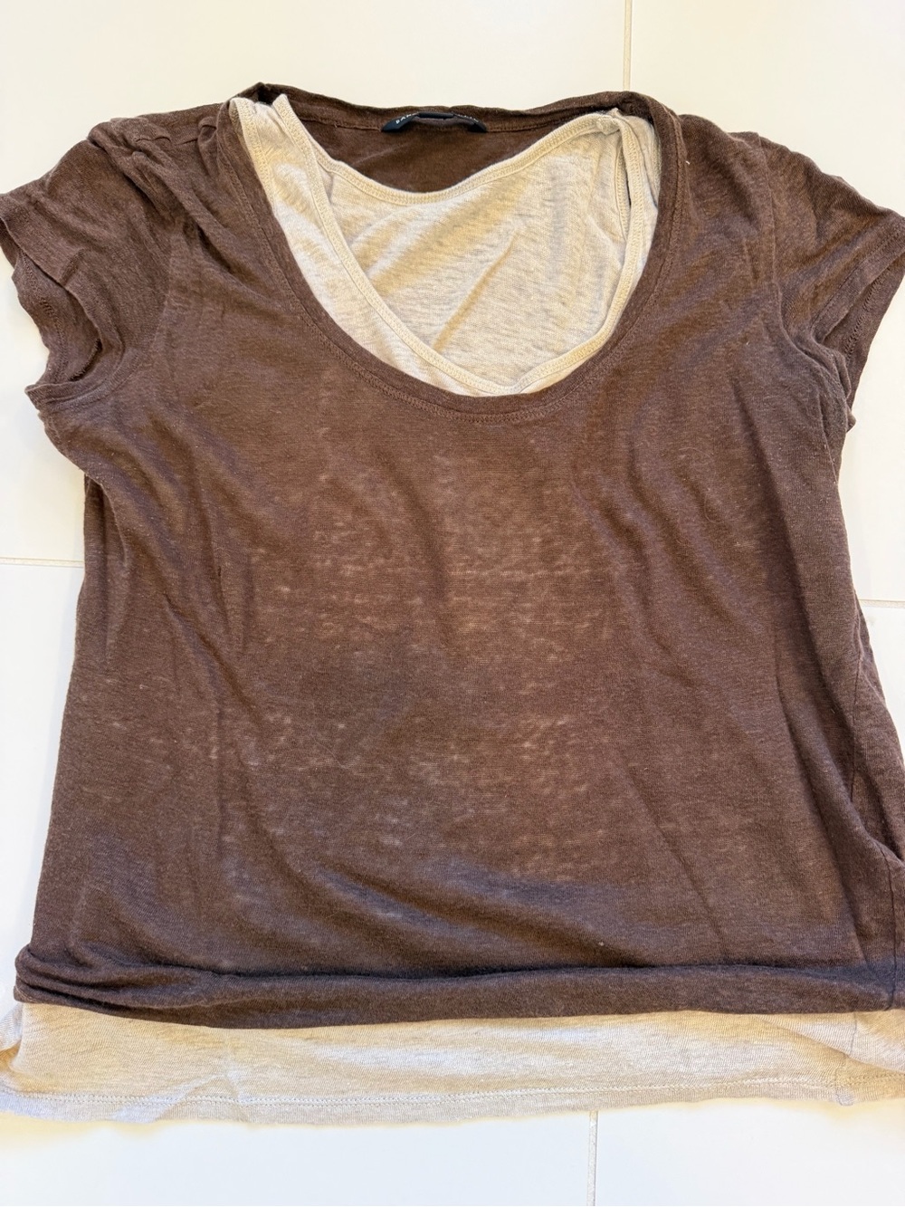 Unique Banana Republic 100% Linen Layered Scoop Neck Top with Cream Underlay